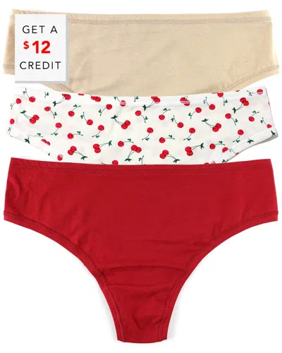Hanky Panky 3-pack Playstretch Natural-rise Thongs In Chai,cherry,cayenne