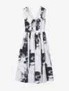 Alexander Mcqueen Womens Ink Floral-print Sweetheart-neck Cotton Midi Dress In White