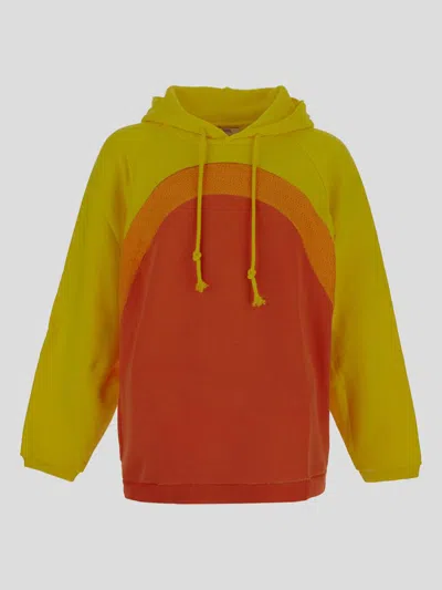 Erl Terry Panels Hooded Sweatshirt In Yellow