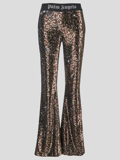 Palm Angels Sequins Flare Trousers In Brownblack