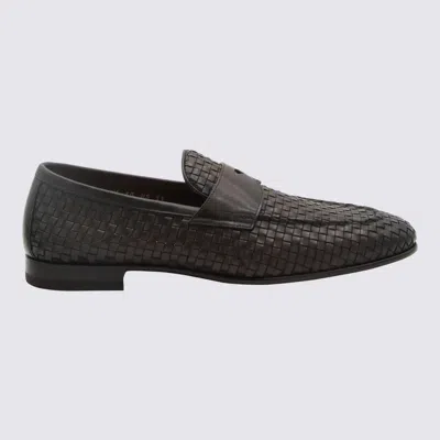 Santoni Brown Leather Wowen Loafers