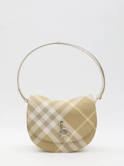 Burberry Rocking Horse Check Saddle Crossbody Bag In Beige