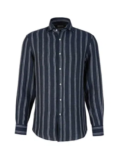 Brunello Cucinelli Stripe Detailed Button-up Shirt In Blue/white