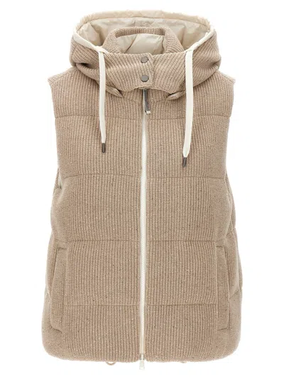 Brunello Cucinelli Sequin Knit Vest In Beige