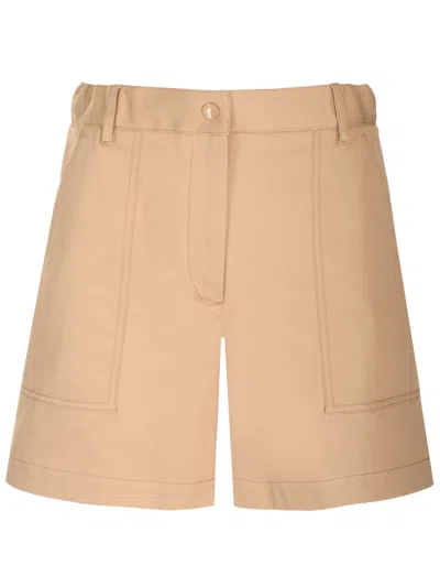 Moncler Logo Patch Pleated Shorts In Beige