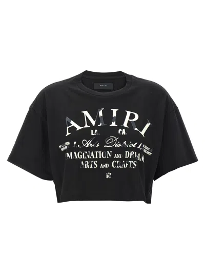 Amiri Distressed Logo Arts District-print Short-sleeve Crop T-shirt In Negro