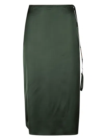 Jacquemus Stretch Satin Skirt In Dark Green