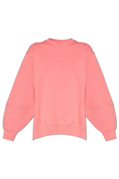 Moncler Logo Embossed Crewneck Sweatshirt In Fuxia