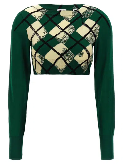 Burberry Cropped Argyle Cotton Sweater In Verde