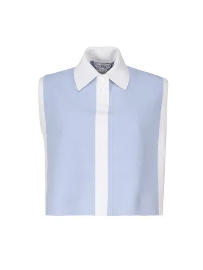 Jw Anderson Striped Intarsia Stretch Cotton-blend Top In Light Blue
