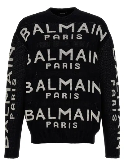Balmain All-over Logo Sweater In Noir/blanc
