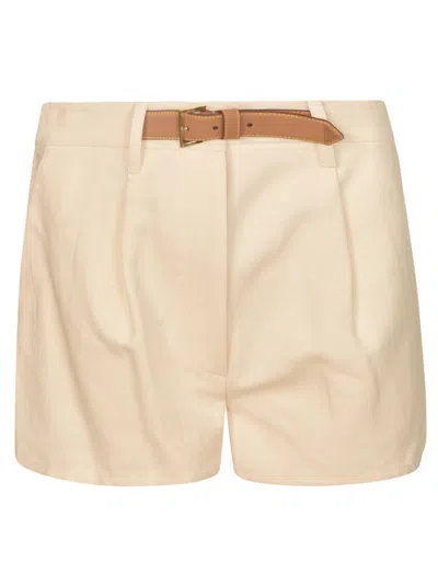Prada Belted Cropped Shorts In Natural