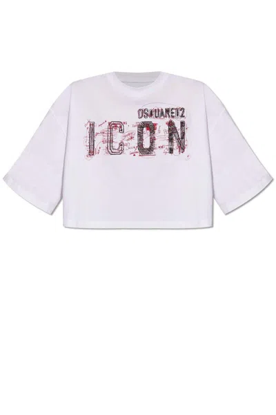 Dsquared2 Icon Printed Cropped Top In White