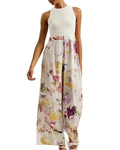 Ted Baker Tirsso Floral Rib Bodice Jumpsuit In White