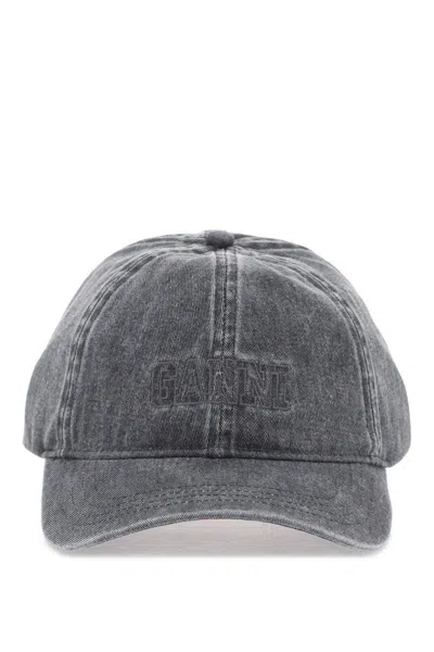 Ganni Denim Baseball Hat In Black