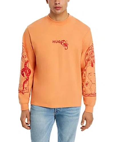 Hugo Dequaliom Graphic Long Sleeve T-shirt In Medium Orange