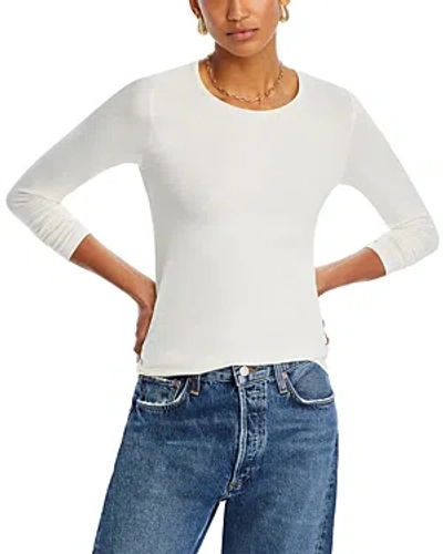 Majestic Soft Touch Flat-edge Long-sleeve Crewneck Top In White Metallic