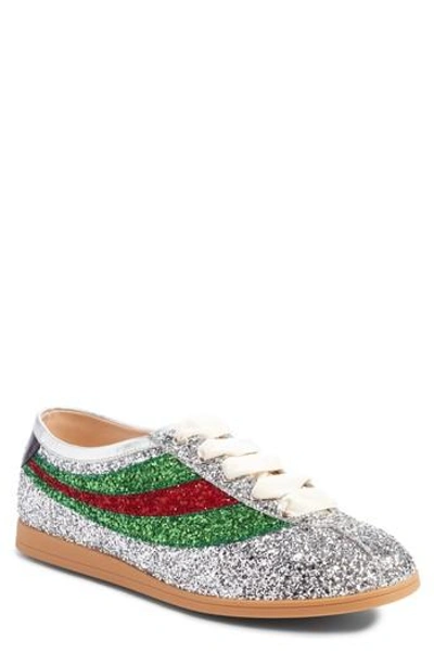 Gucci Falacer Glitter Sneaker With Web In Silver