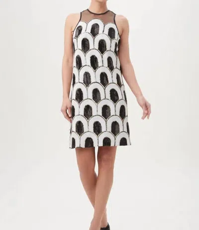 Trina Turk Johana Scalloped Sequin Shift Midi Dress In White