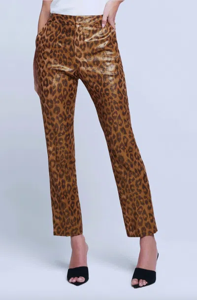 L Agence Cheetah Rebel Trousers In Brown
