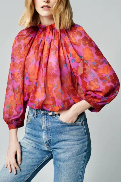 Smythe Cascade Blouse In Violet Poppy In Pink