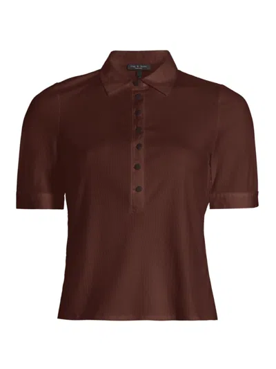 Rag & Bone Mixed Media Rib Polo In Chocolate