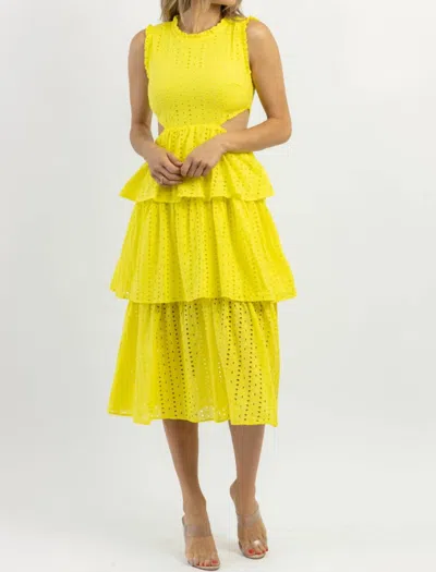 The Clothing Company Eyelet Midi Dress In Little Palm Lime In Yellow