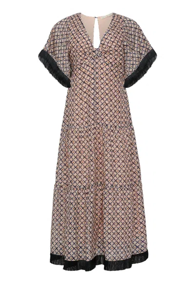 Marie Oliver Bernadette Geometric-print Fringe Maxi Dress In Brown
