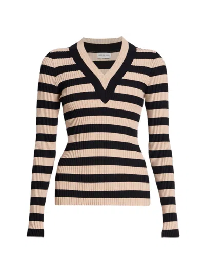 Dries Van Noten Women's Tilaka Striped V-neck Jumper In Beige