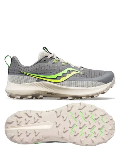 Saucony Peregrine 13 Running Shoe In Gravel/ Slime