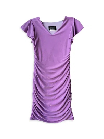 Un Deux Trois Girl's Fitted Ruched Dress In Lavender