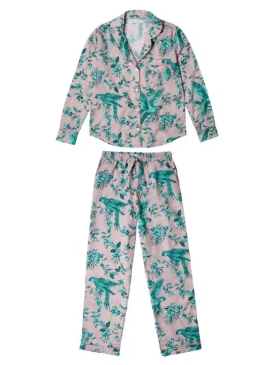 Desmond & Dempsey Women's Parrot Print Pyjama Set In Pink Green