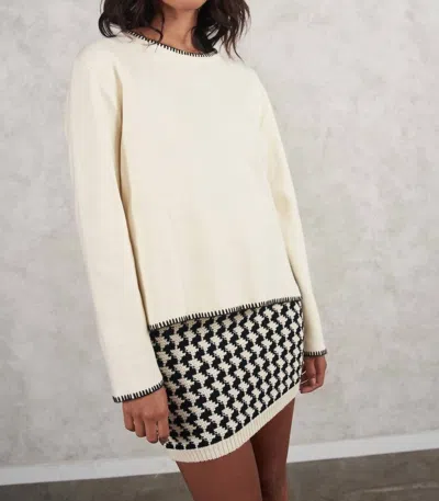 Little Lies Houndstooth Sweater Skirt In Soft Cream/black In White