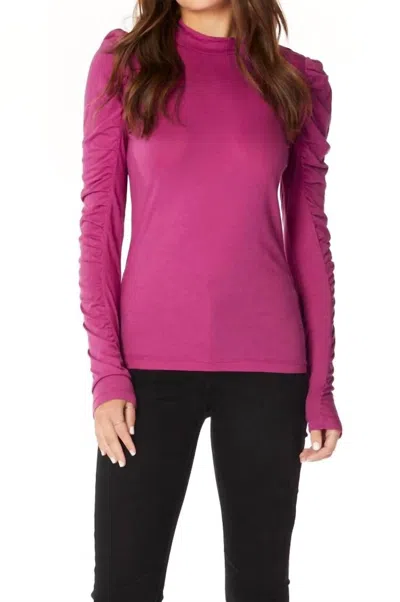 Bobi The Karol Shirred Sleeve Turtleneck In Mixed Berry In Pink