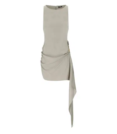 Elisabetta Franchi Pearl Grey Asymmetric Dress