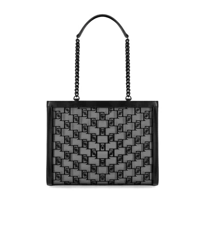 Elisabetta Franchi Black Monogram Mesh Shopping Bag