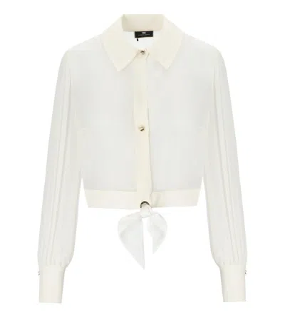 Elisabetta Franchi Ivory Cropped Shirt With Knot