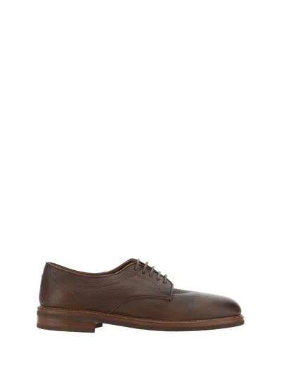 Brunello Cucinelli Cognac Leather Lace Up Shoes In Tabacco