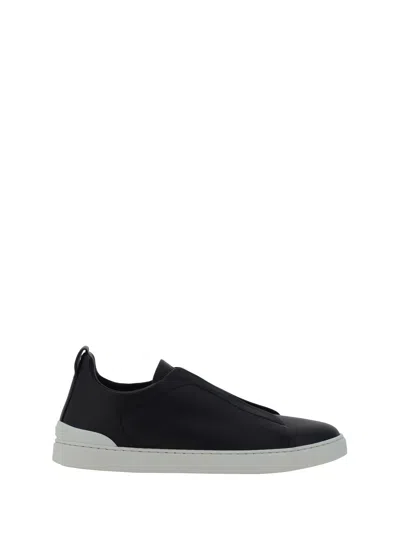 Zegna Ll Triple Stitch Low-top Sneakers In Black