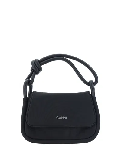 Ganni Knot Flap Handbag In Black