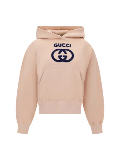 Gucci Cotton Jersey Sweatshirt With Embroidery In Soft Pink/mix
