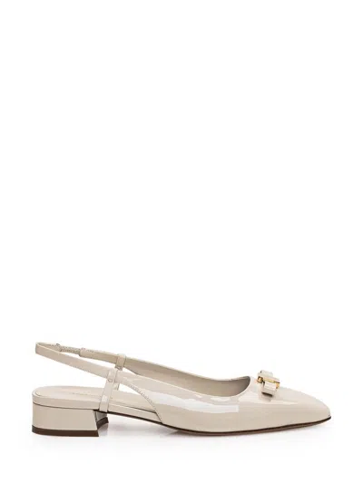 Ferragamo Vara-bow Patent Leather Ballerina Shoes In White