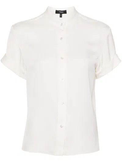 Theory Silk Short-sleeved Shirt In Ivory