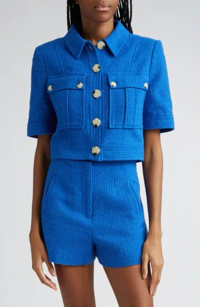 Veronica Beard Rosalina Short-sleeve Tweed Jacket In Cobalt