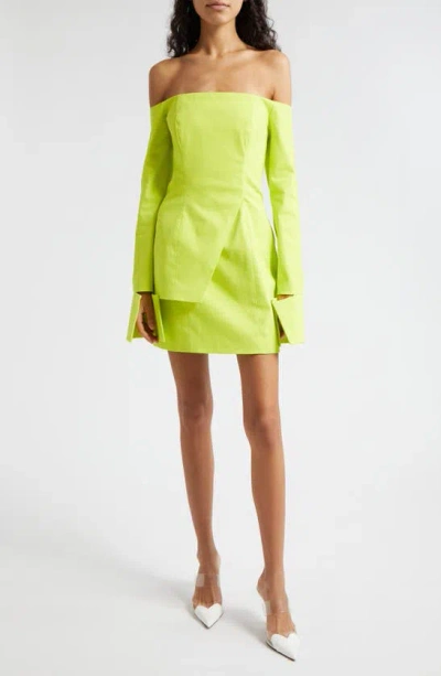 Israella Kobla Ovia Long Sleeve Off The Shoulder Minidress In Chartreuse