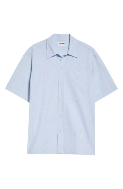 Jil Sander Boxy Fit Stripe Short Sleeve Cotton Button-up Shirt In Blue Flycatcher