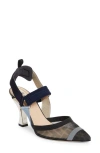 Fendi Colibri 85mm Ff Mesh Slingback High-heel Pumps In Black/ Grey