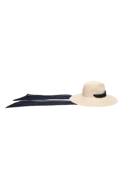 Eugenia Kim Cassidy Straw Fedora With Chiffon Scarf In Navy