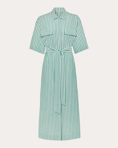 Asceno Cotton Striped Amina Dress In Green