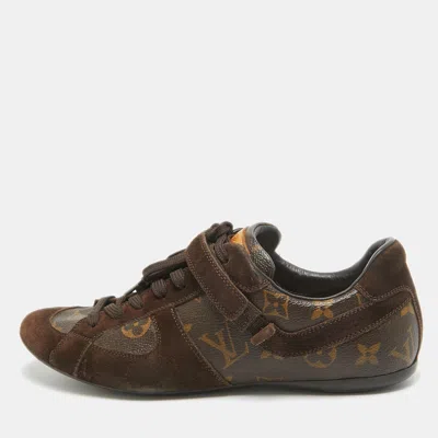 Pre-owned Louis Vuitton Brown Monogram Canvas And Leather Speeding Velcro Trainers Size 37
